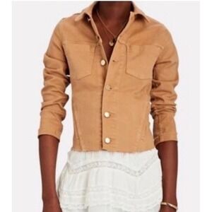 L'Agence Janelle Camel Slim Crop Denim Jacket Raw Hem  XS